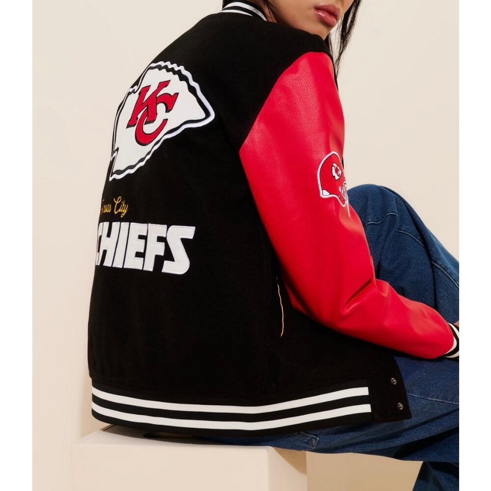 The Wild Collective Kansas City Chiefs Varsity Jacket SZ L XL NFL Travis Kelce